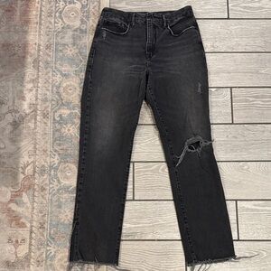 Good American Good Boy Women's Black Straight Leg Jeans Ankle Split Distressed